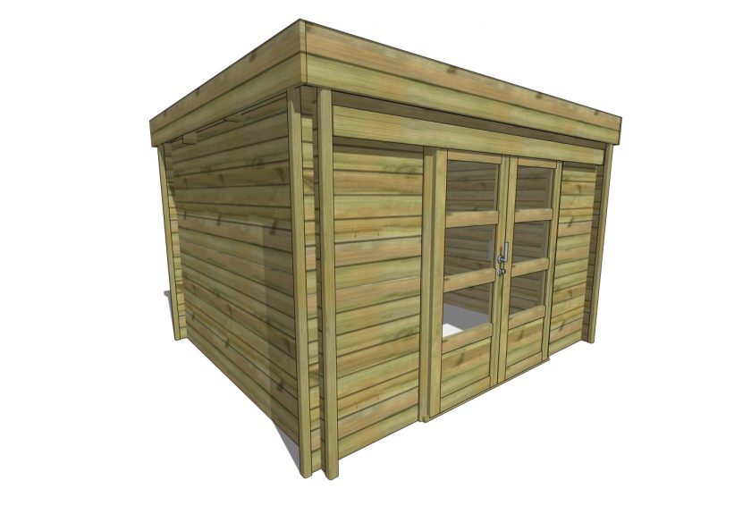 Abri de jardin TOIT PLAT Madrier 28mm Pin autoclave  | 3,33x2,83m |Bac Acier – Image 2