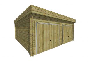 Garage double en bois moderne avec deux portes.