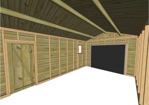 Intérieur garage en bois, porte, fenêtre, ouverture de garage