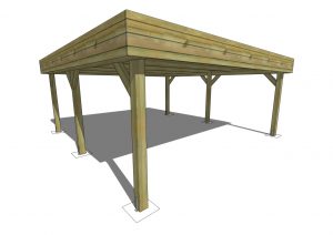 Carport massif 6x6m double toit plat poteaux 14x14