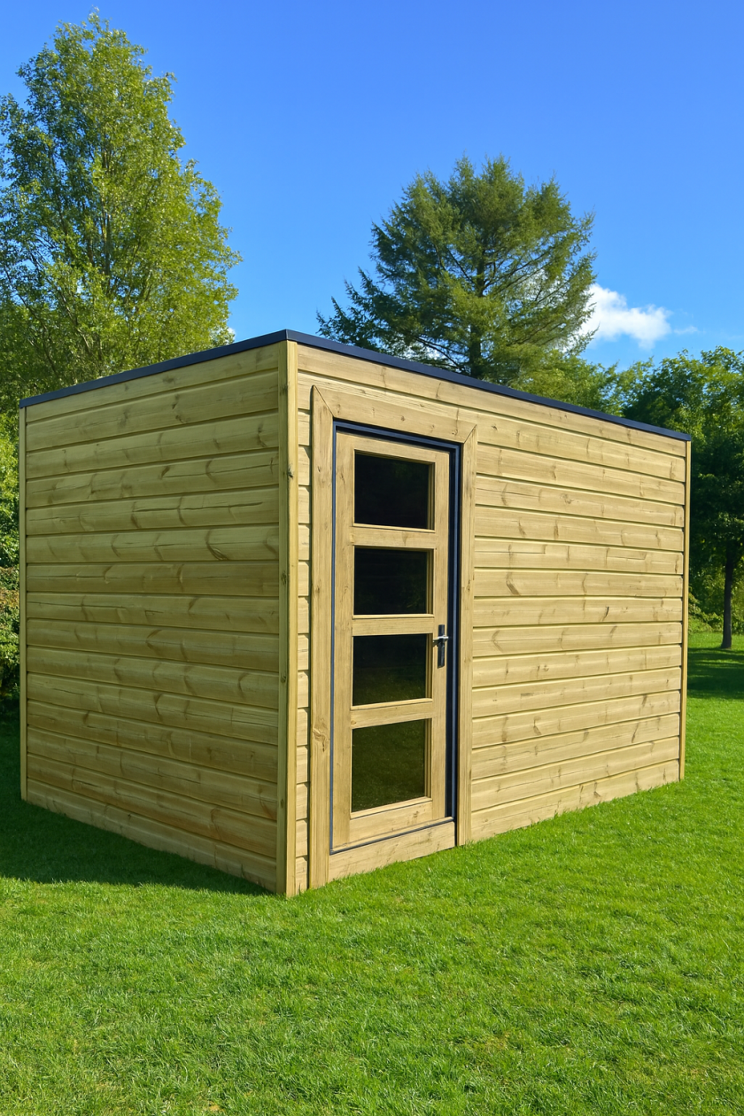 Abri de jardin QUADRO Ossature Bois  : Bardage Sapin Rouge autoclave  | 2,5x2m |EPDM collé