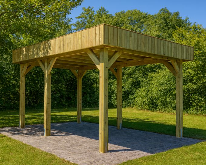 carport |Pin Sylvestre autoclave| 3x6m | Poteaux bois 12x12cm | Bandeaux : Clin 21mm vertical