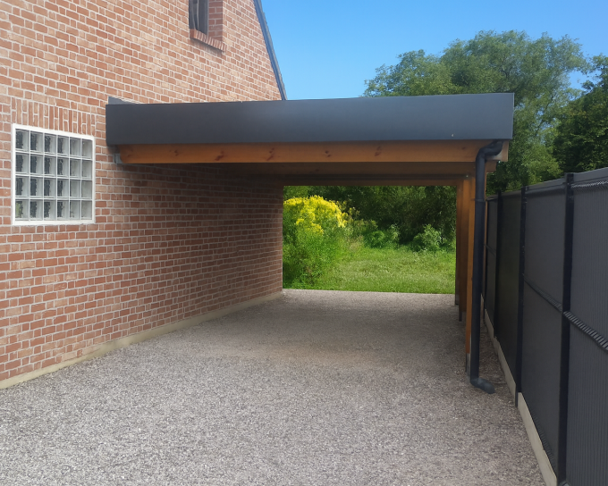 carport |Pin Sylvestre autoclave| 3x6m | Poteaux bois 12x12cm | Bandeaux : Acier ral 7016