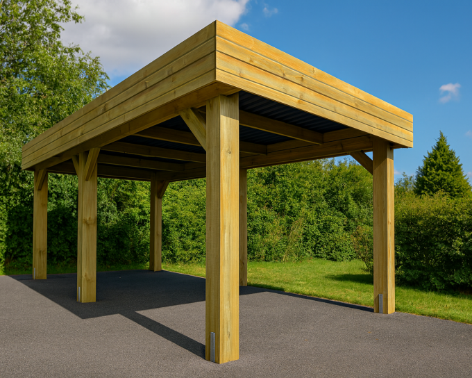 carport |Pin Sylvestre autoclave| 3x6m | Poteaux bois 19x19cm | Bandeaux : Clin 28mm