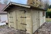 Garage en ossature bois, Toiture deux pentes, bardage Pin sylvestre autoclave