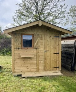 Abri de jardin 2 PANS Ossature Bois : Bardage Sapin Rouge autoclave | 2,5x2m |Shingle brun