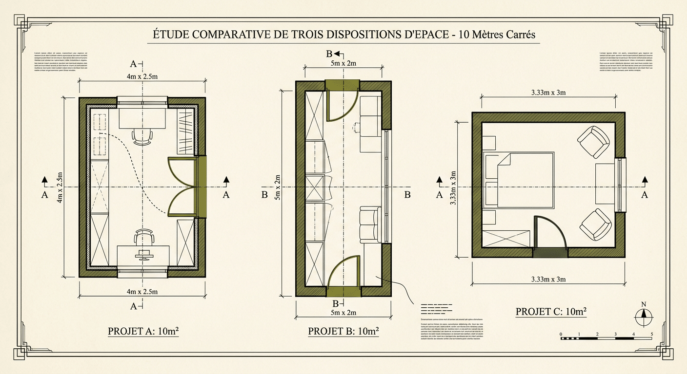 Trois formats équivalents pour 10 m²