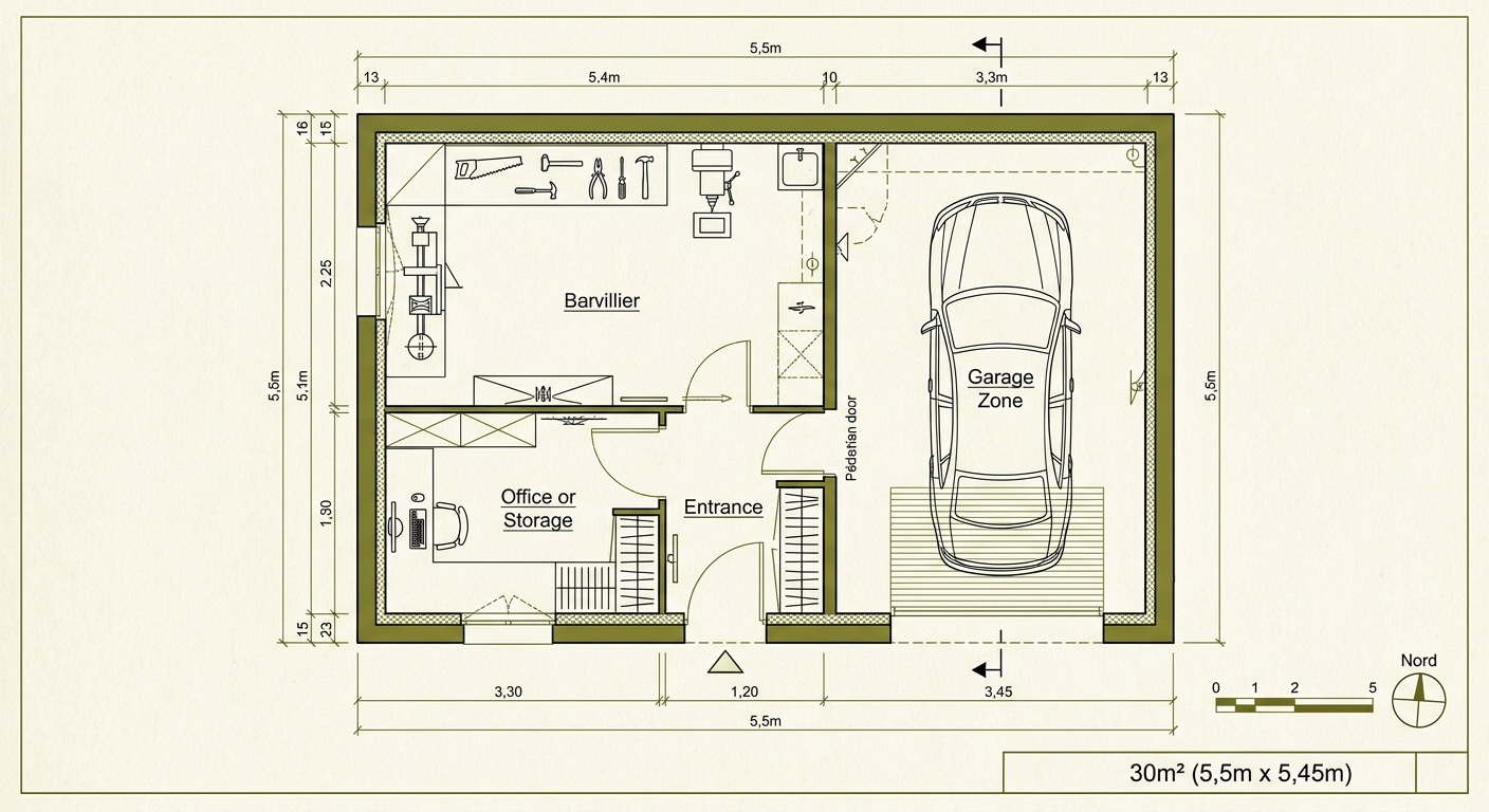 Aménagement type d'un 30 m² polyvalent
