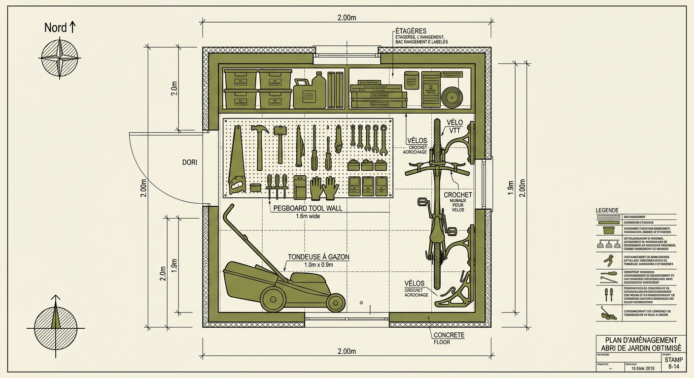 Plan d'aménagement intérieur d'un abri 4 m²