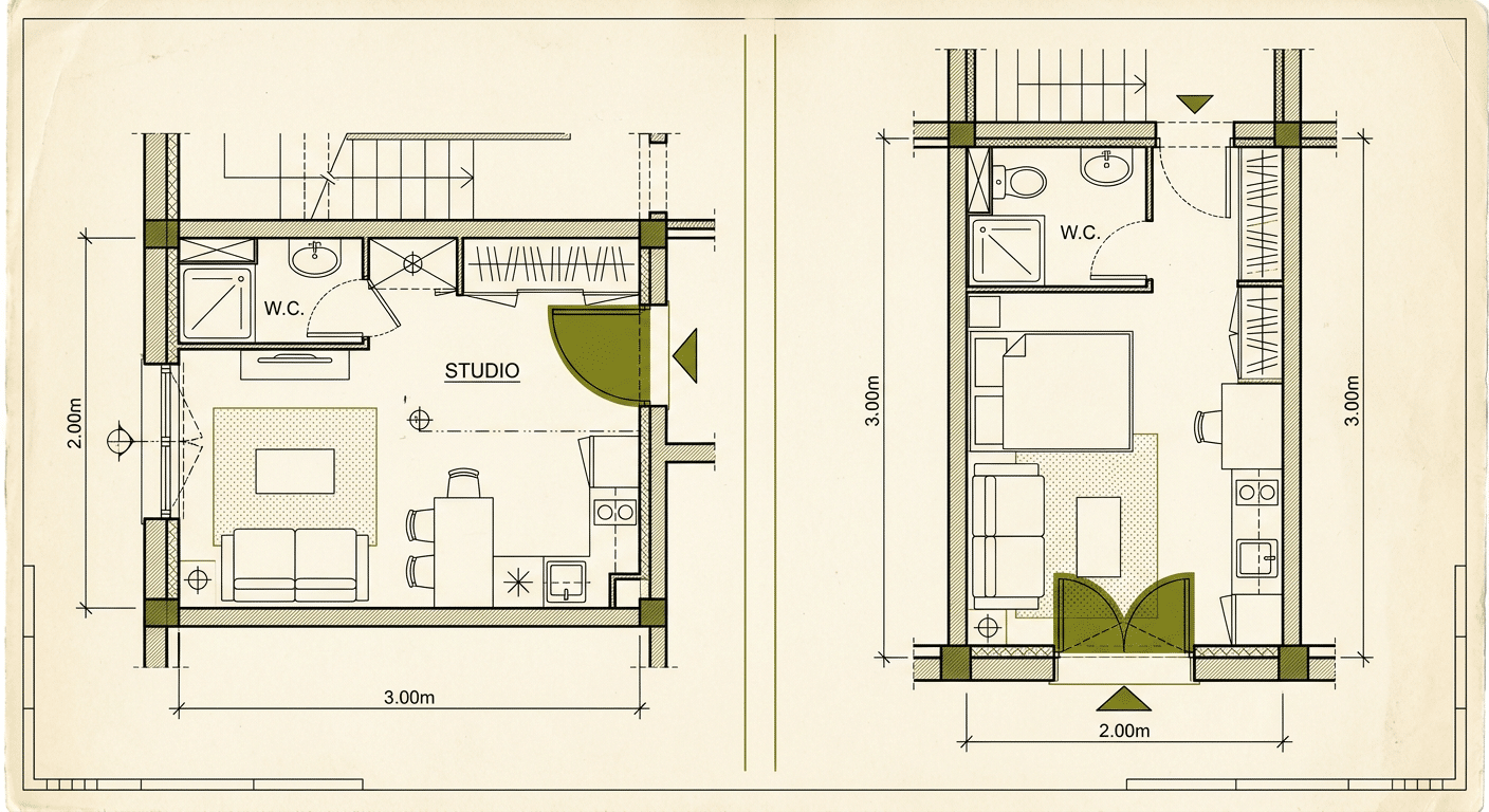Deux configurations du format 6 m² : 3×2 ou 2×3