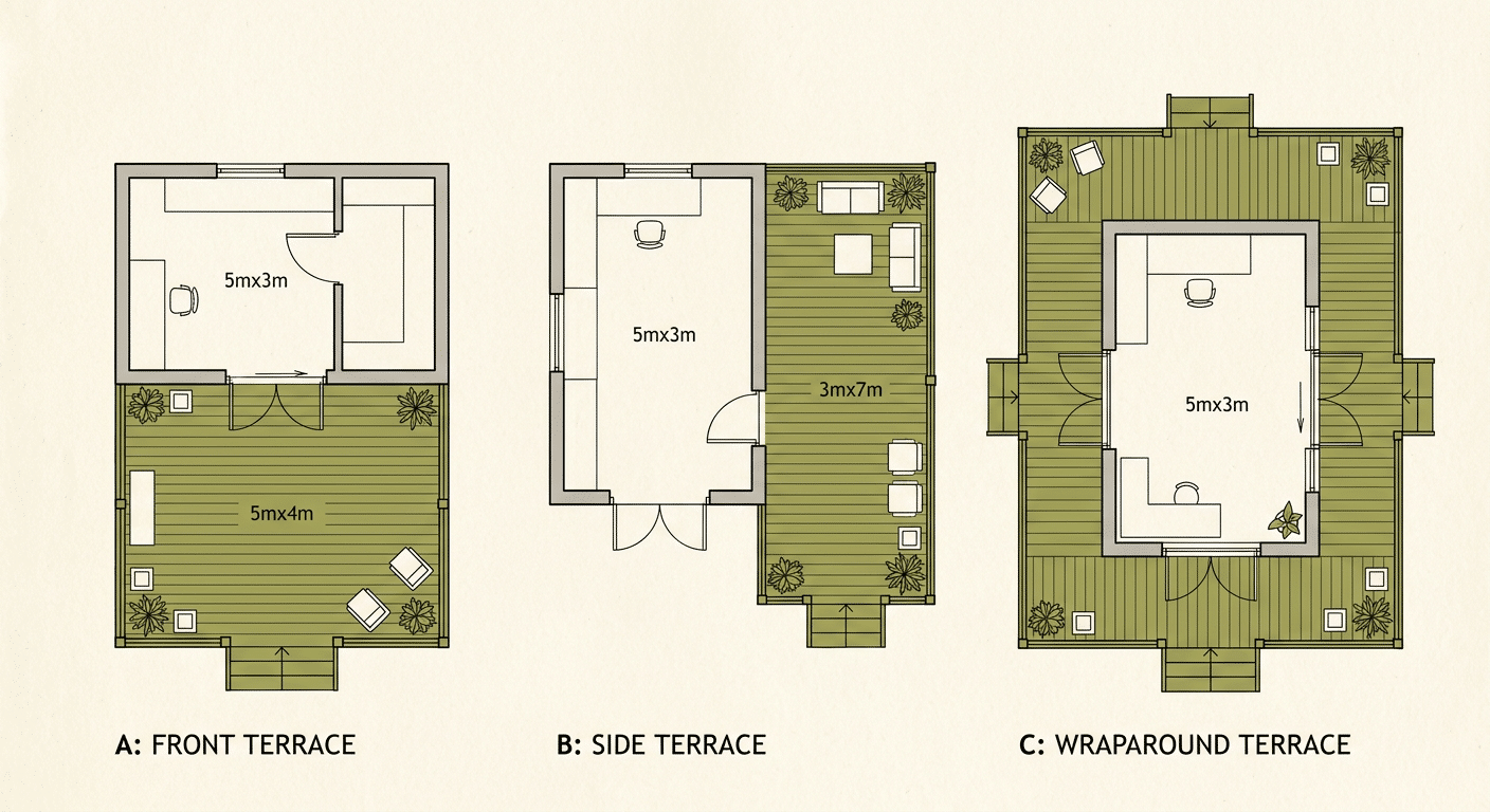Trois configurations abri-terrasse possibles