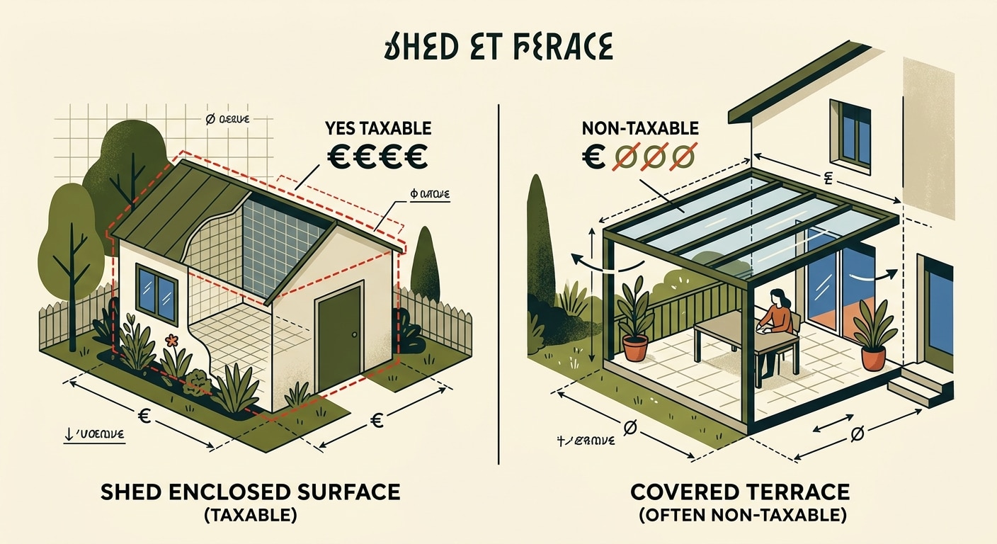 Surface taxable abri vs terrasse couverte