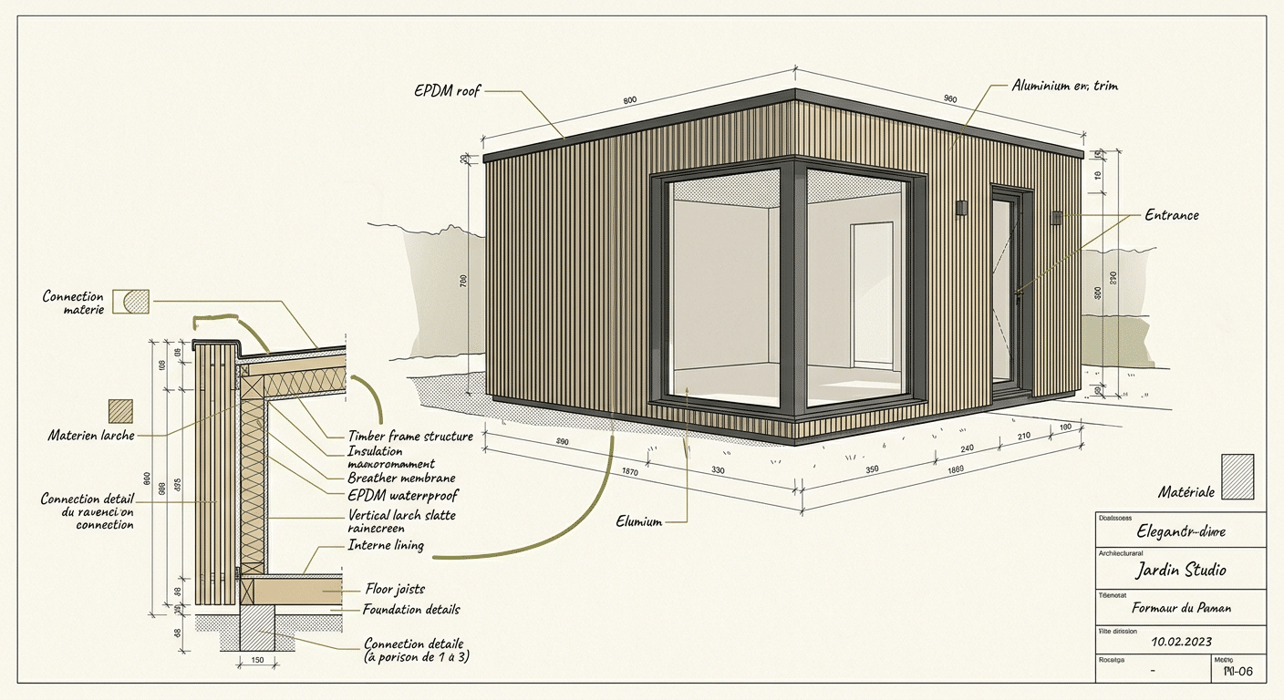 Structure contemporaine type Quadro : bardage ajouré, toit plat EPDM