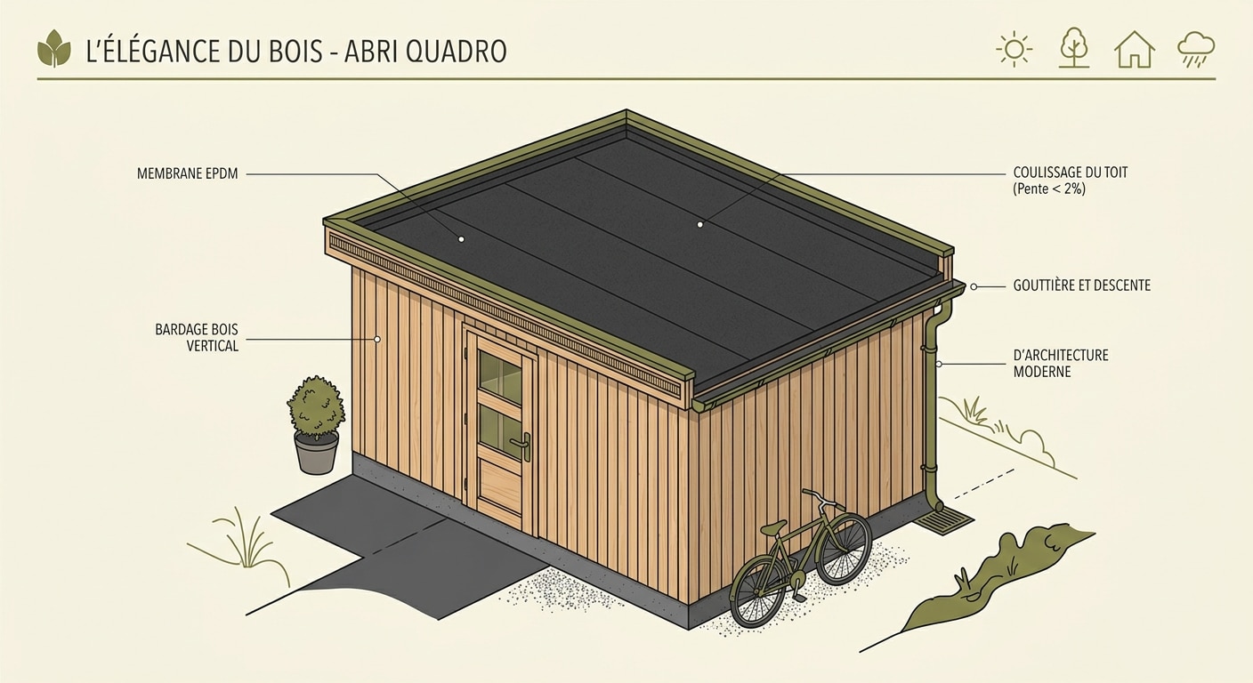 Coupe d'un abri toit plat système Quadro avec EPDM