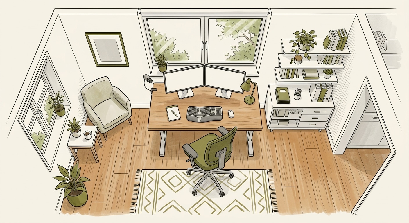 Configuration ergonomique d'un bureau télétravail