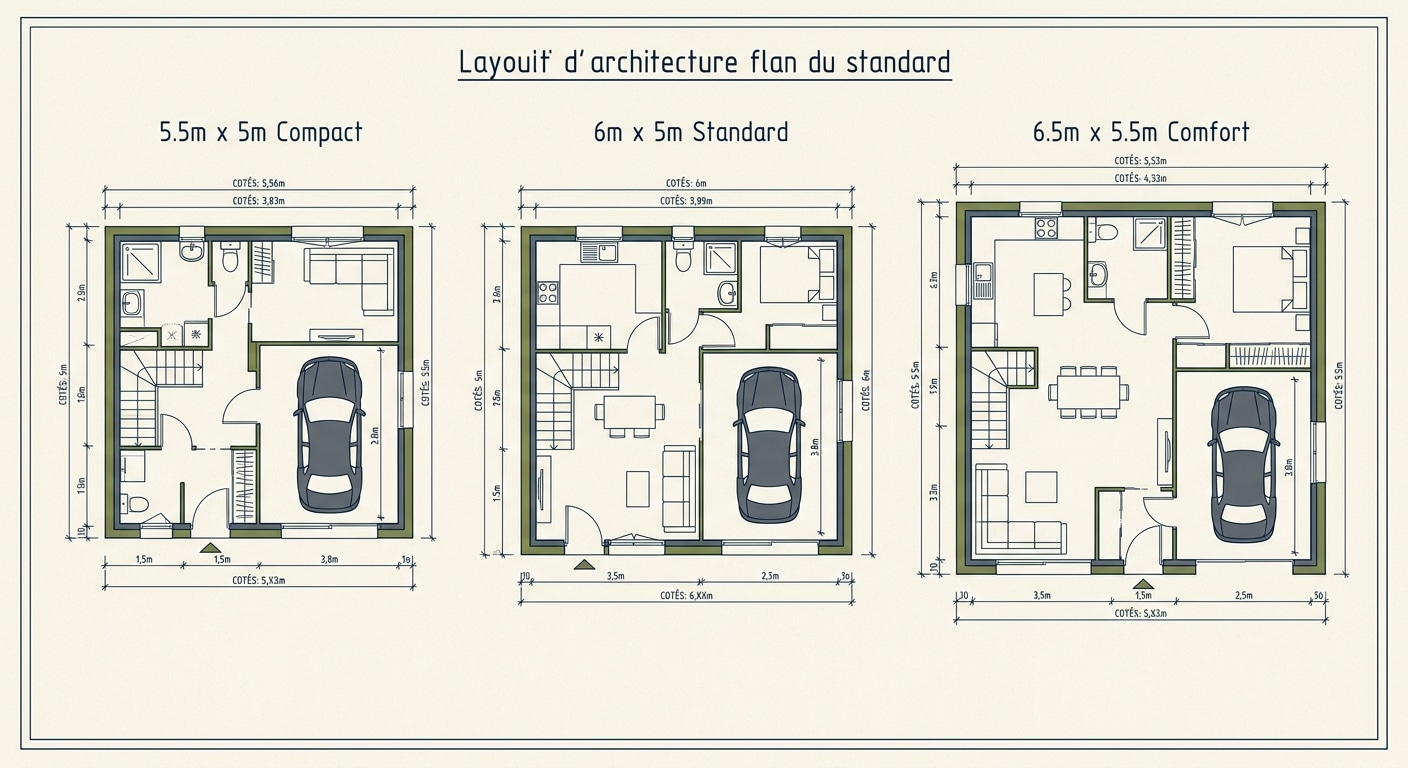 Trois configurations standard de carport 2 voitures