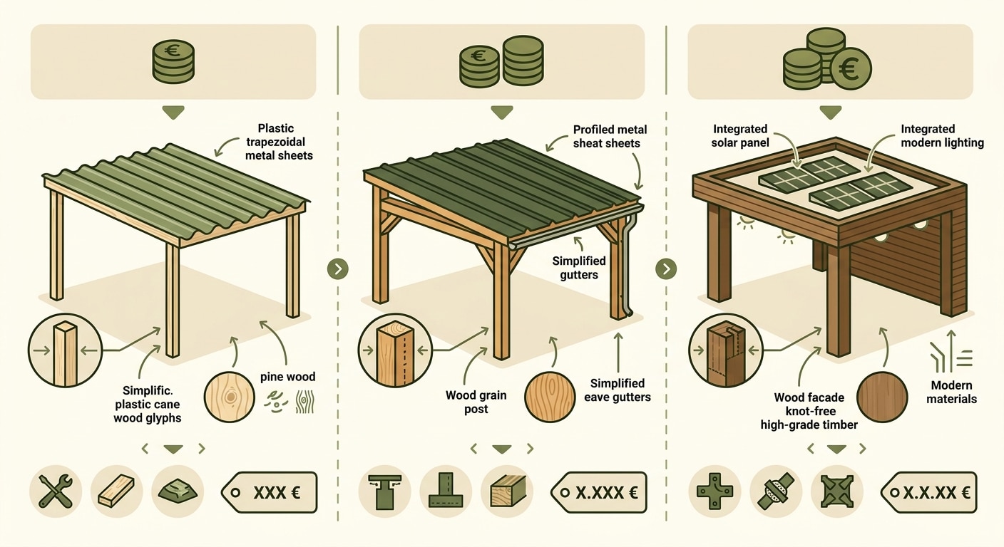 Comparaison visuelle des trois niveaux de gamme carport