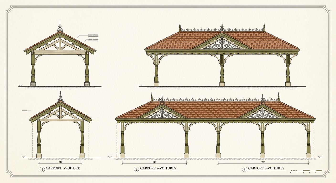 Trois formats principaux de carport bois