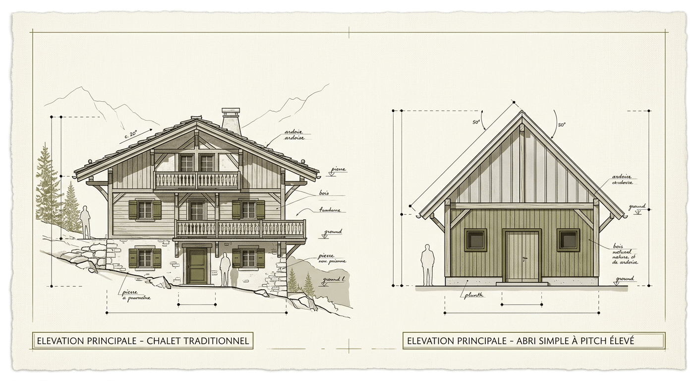 Comparaison silhouettes chalet vs abri de jardin