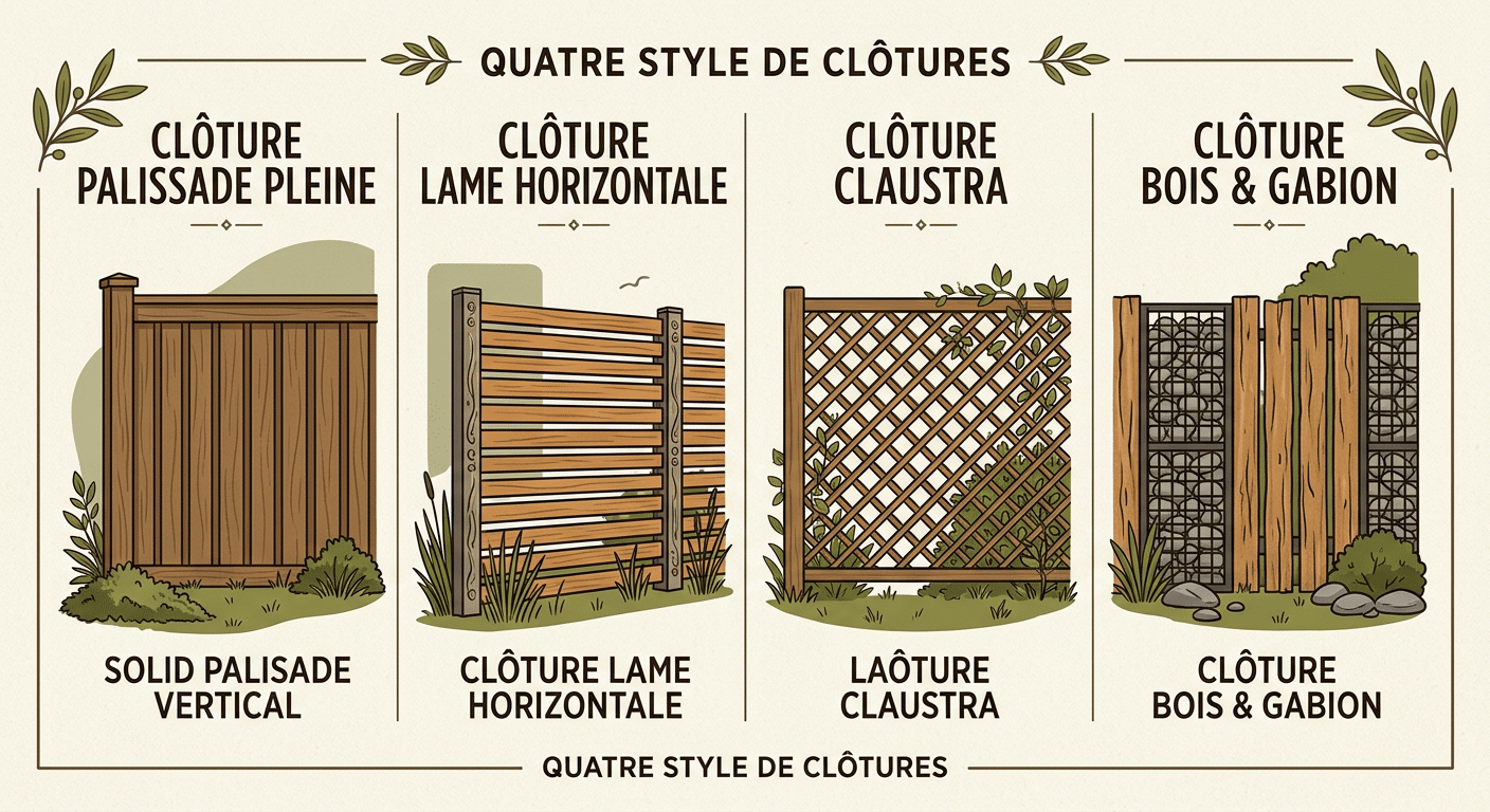 Quatre modèles de clôtures bois sur mesure