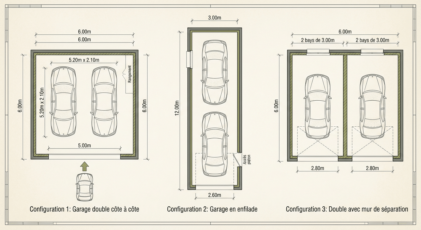 Trois configurations de garage 2 voitures