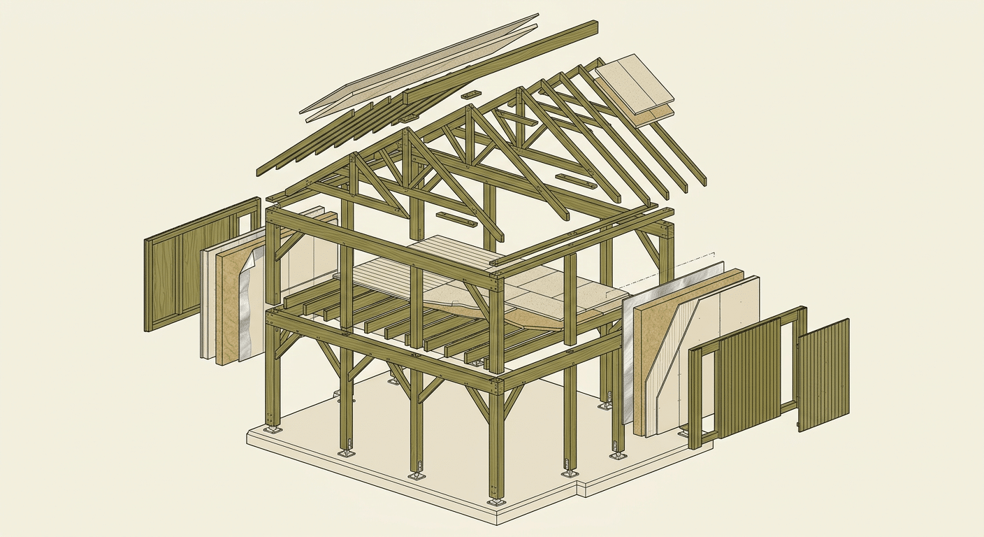Structure ossature bois + lamellé-collé pour grandes portées