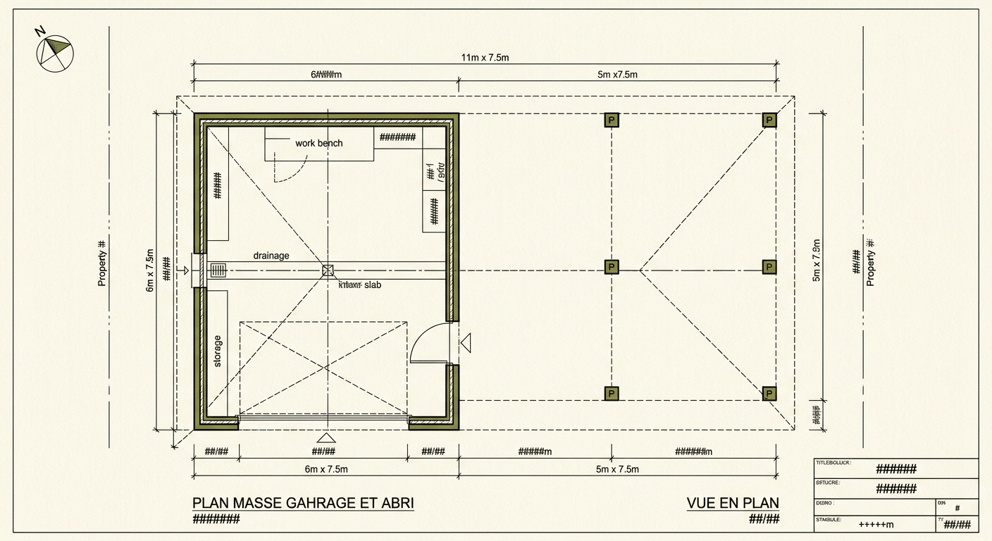 Configuration type garage fermé + carport attenant sous toiture commune