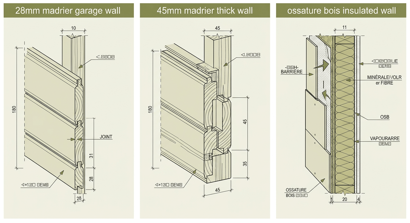 Trois systèmes constructifs de garage bois Cerisier