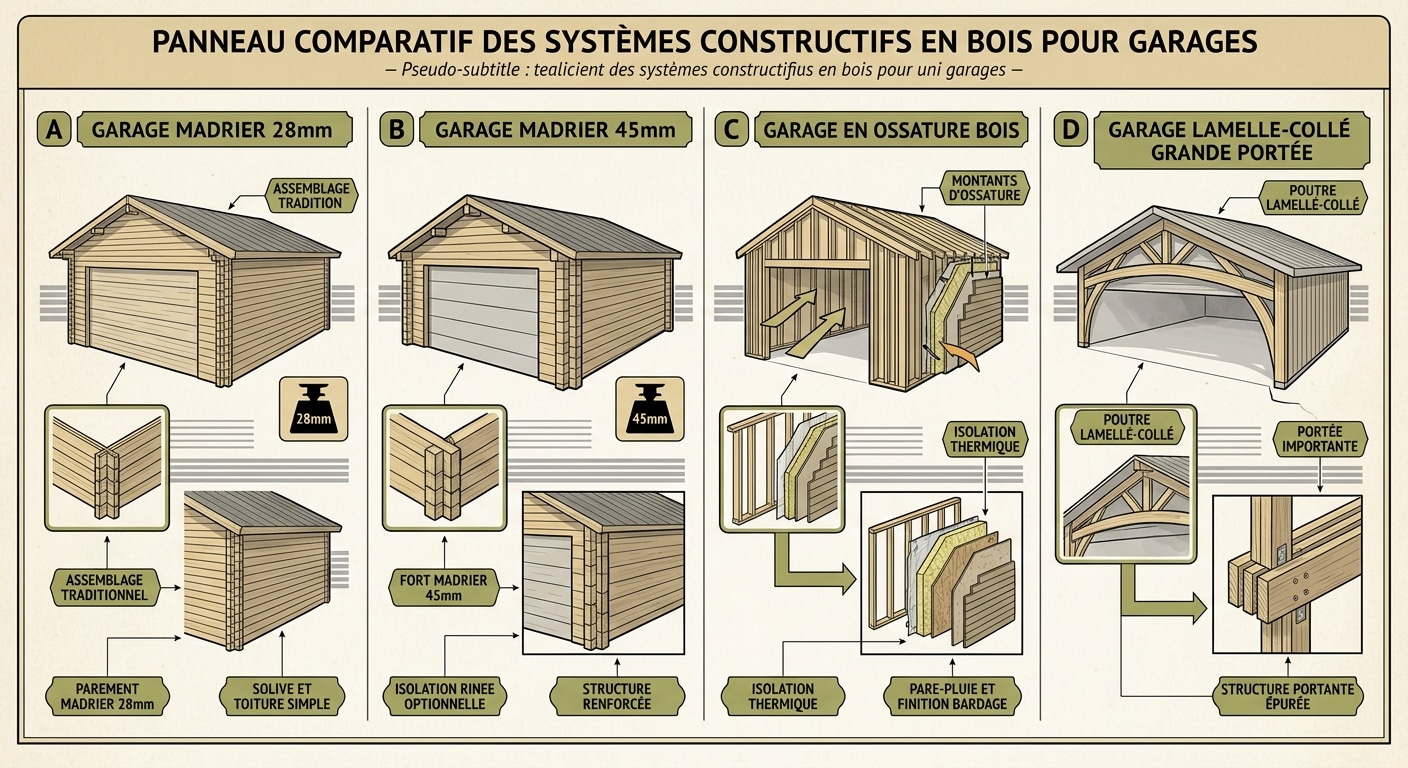 Quatre systèmes constructifs Cerisier pour garages bois