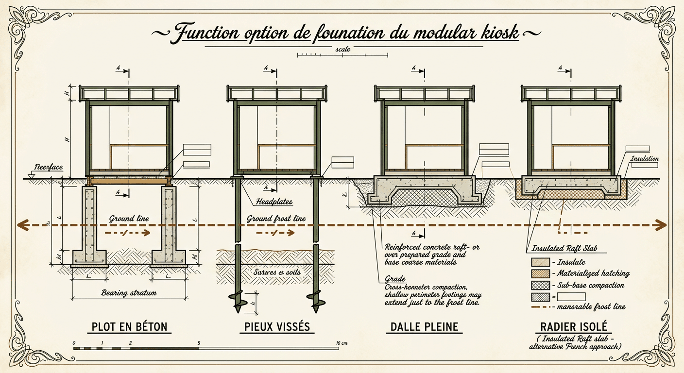 Trois fondations possibles pour un kiosque