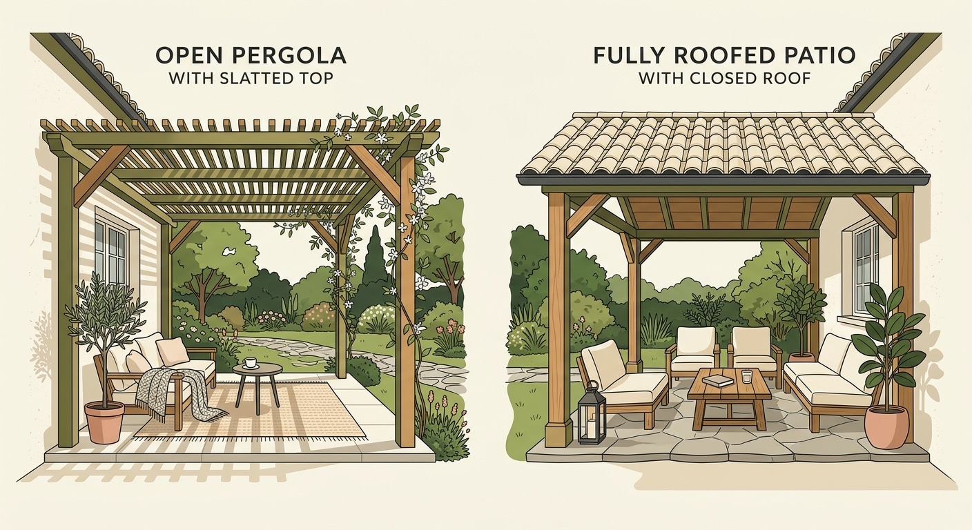 Patio couvert vs pergola : la différence d'usage
