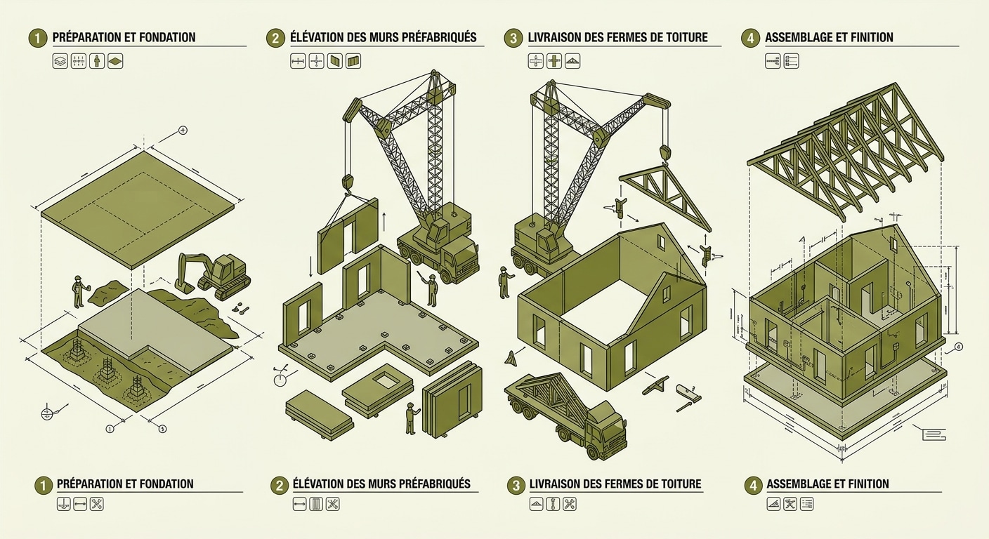 Séquence de pose d'un studio préfabriqué sur site