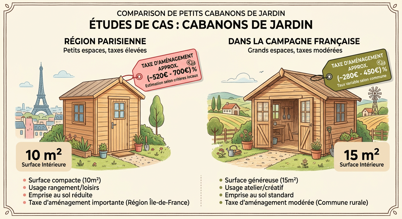 Comparaison visuelle de la taxe d'aménagement selon la région (IDF vs province)