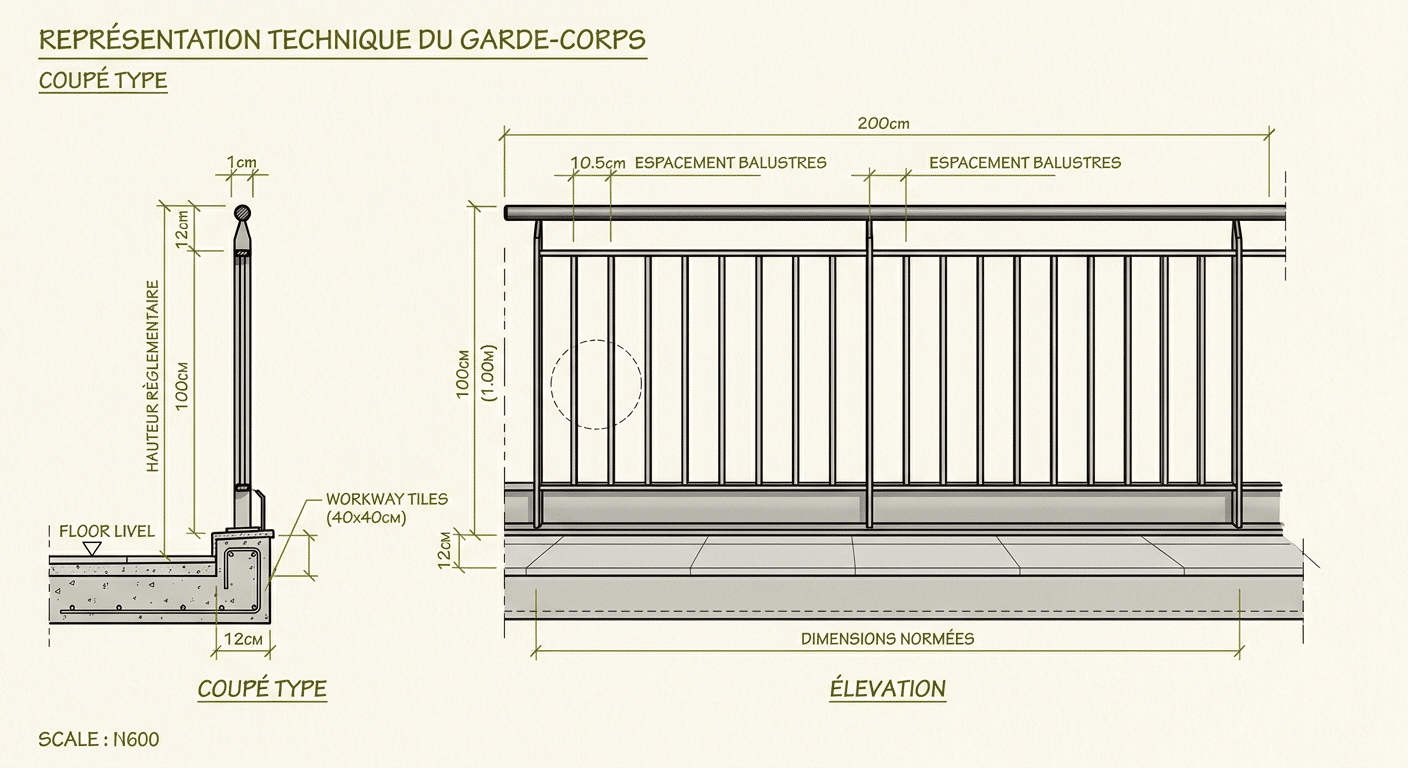 Garde-corps norme NF P01-012 hauteur et espacement