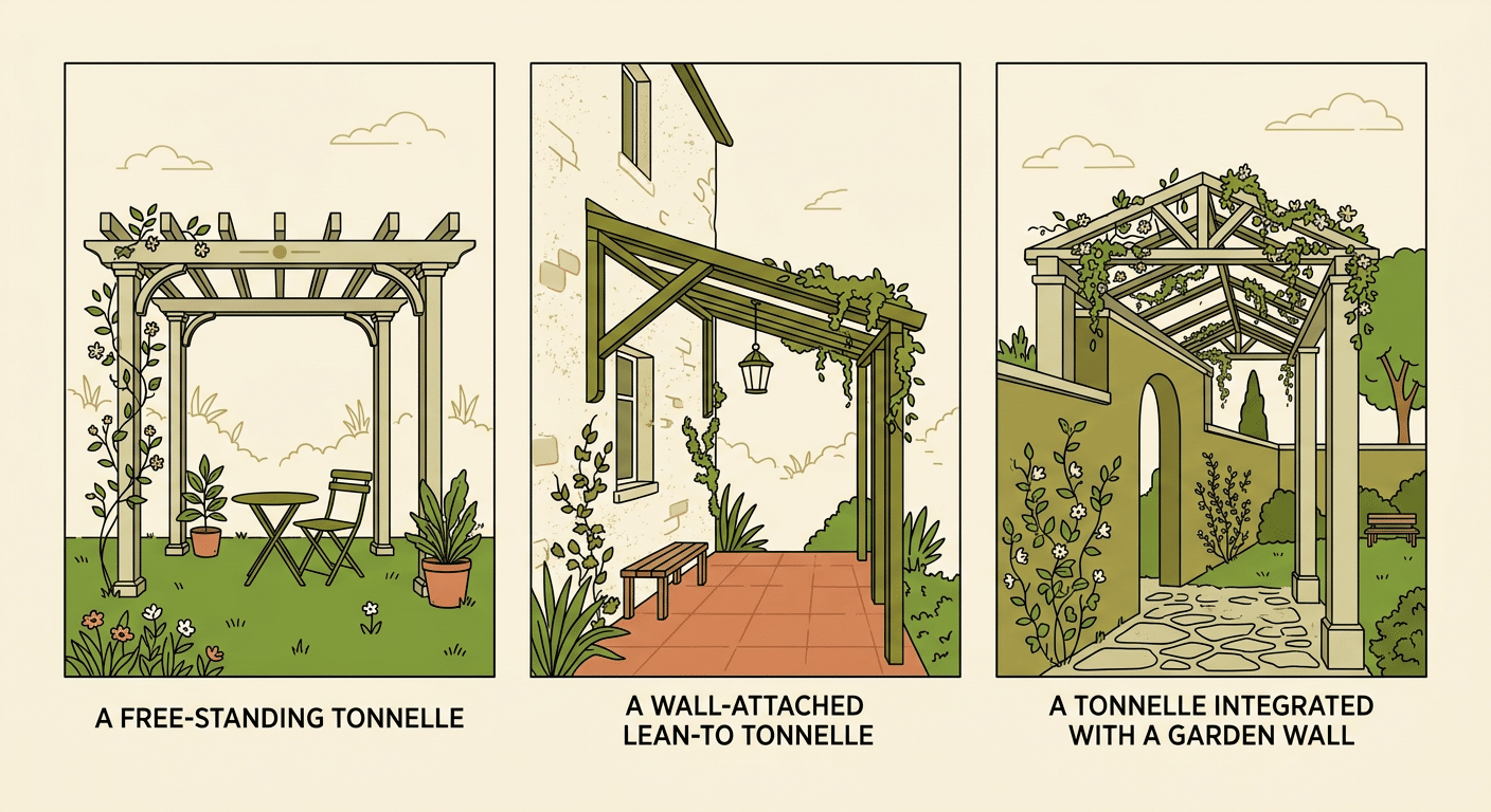 Trois configurations de tonnelle bois